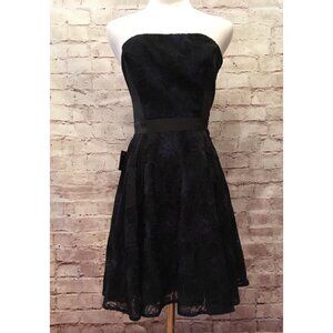 bebe Vibrant Contrast Black Blue Lace Floral Fit & Flare Party Dress Size 0 NEW